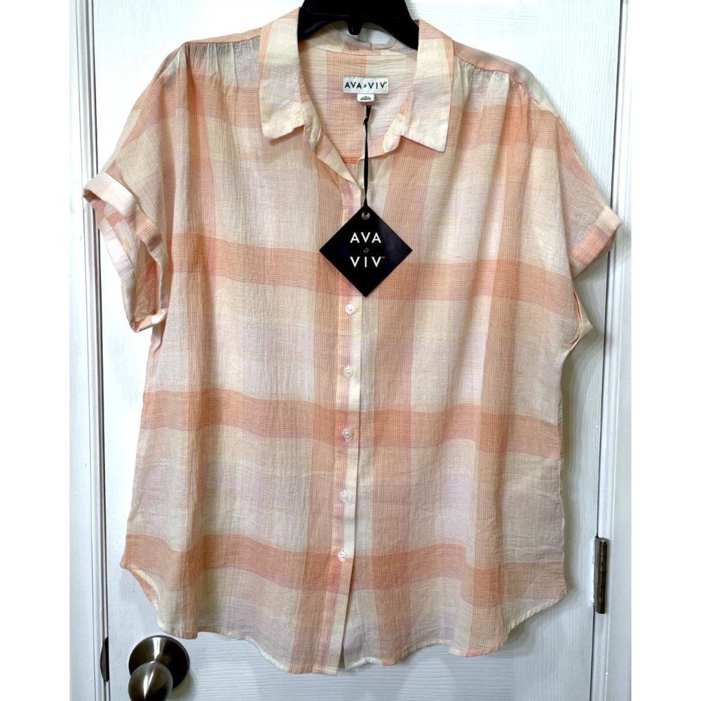 Ava & Viv shirt 1X no gap button front cool  cotton cottage core new with tag